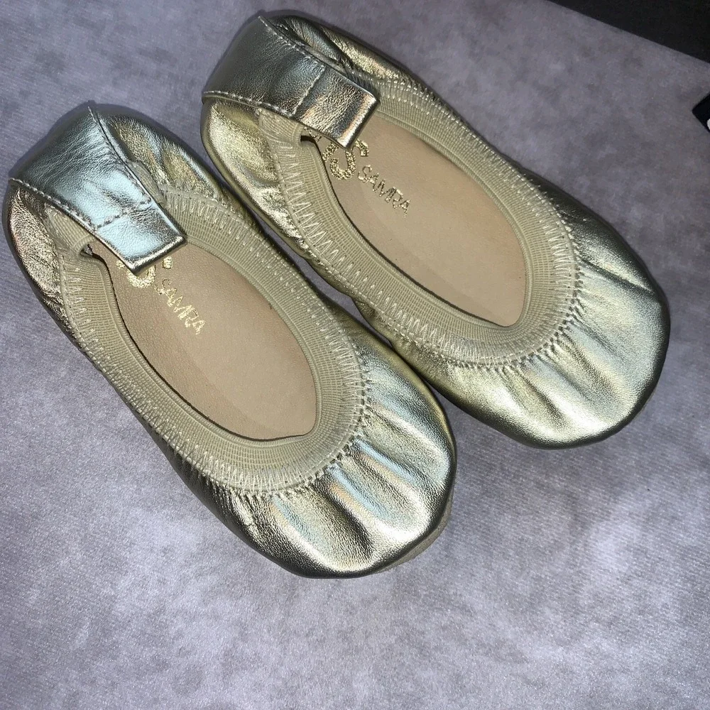 Yosi Samra Little Girl Shoes Size 6C Ballet Flats Gold Sammie Slip On Runs Small